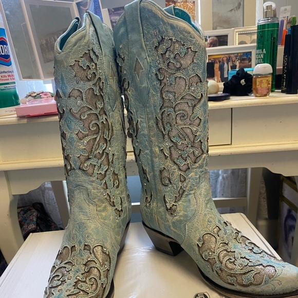 Corral Sky Blue Glitter Inlay Boot - Picture 2 of 7